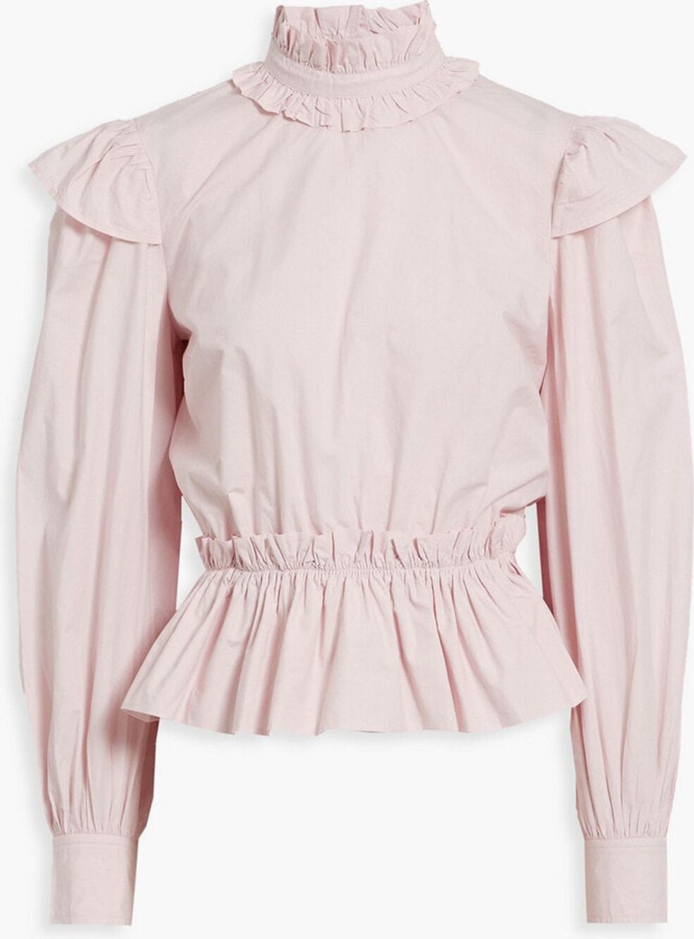 Ganni ruffle trim organic cotton peplum pink blouse size 6